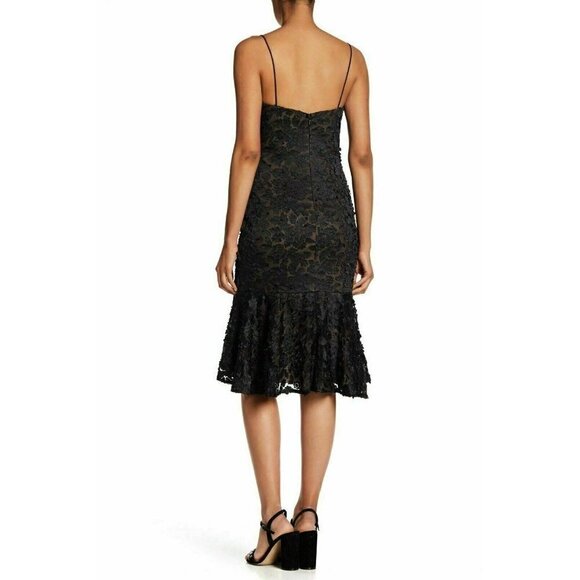 Vera Wang Women's Black Floral Ruffle Lace Cocktail Dress Size 8 - Picture 7 of 11
